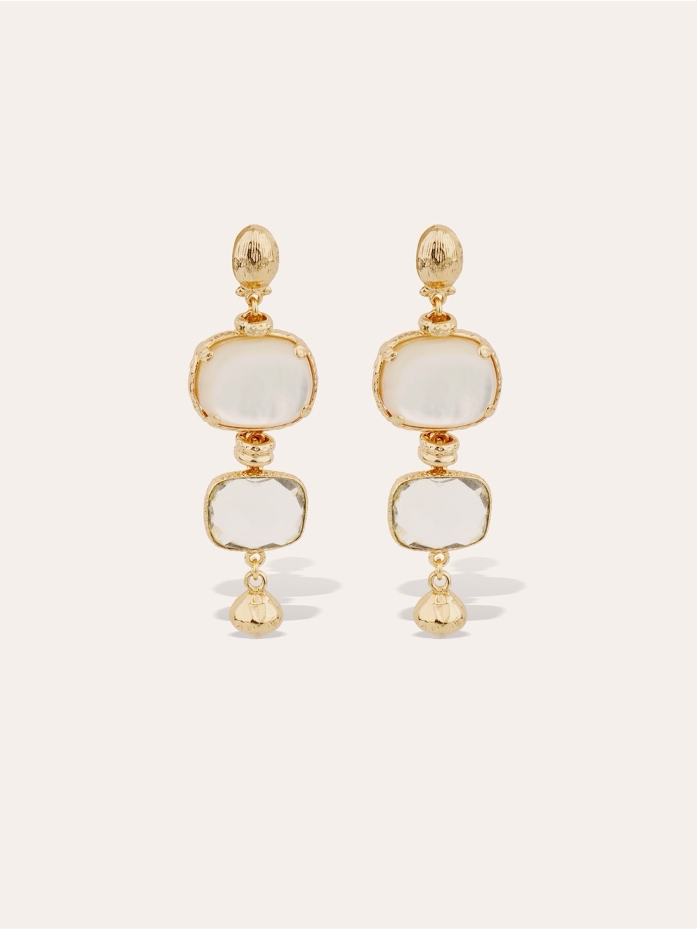 Gold and White Mother-of-Pearl Drop Earrings